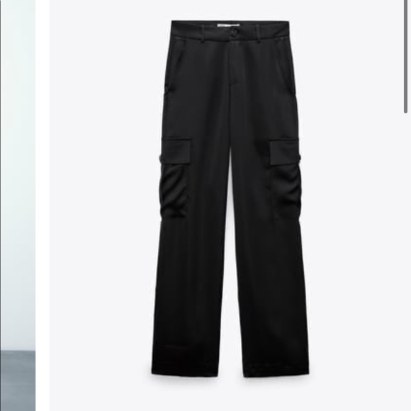 Zara Pants & Jumpsuits Nwt Zara Black Satin Cargo Pants Poshmark